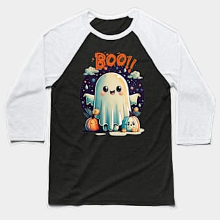 Funny Halloween Ghost Boo in Galaxy Baseball T-Shirt